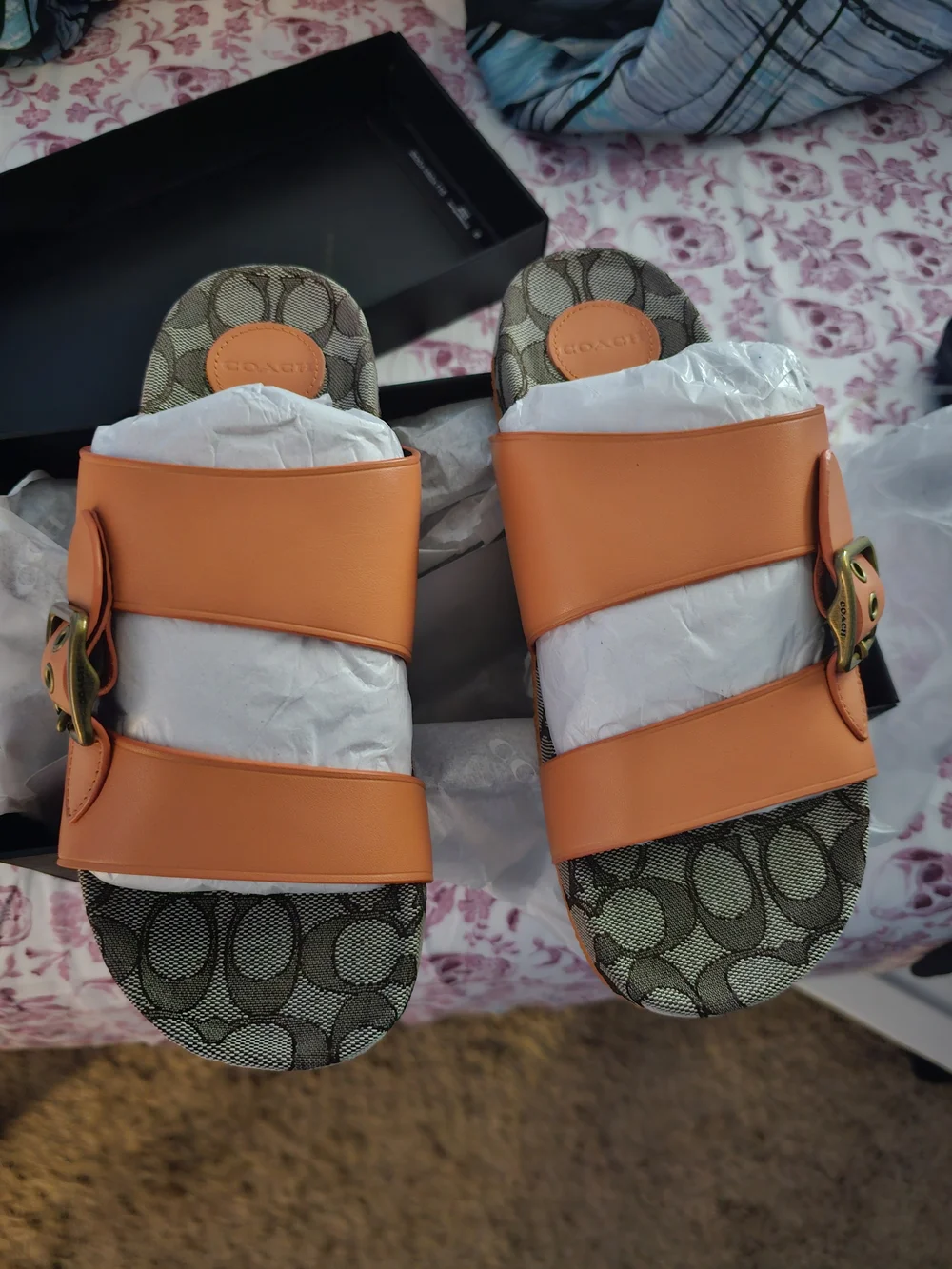 COACH Orange Logo Monogram Slide Sandals